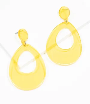 Yellow Teardrop Clear Resin Drop Earrings