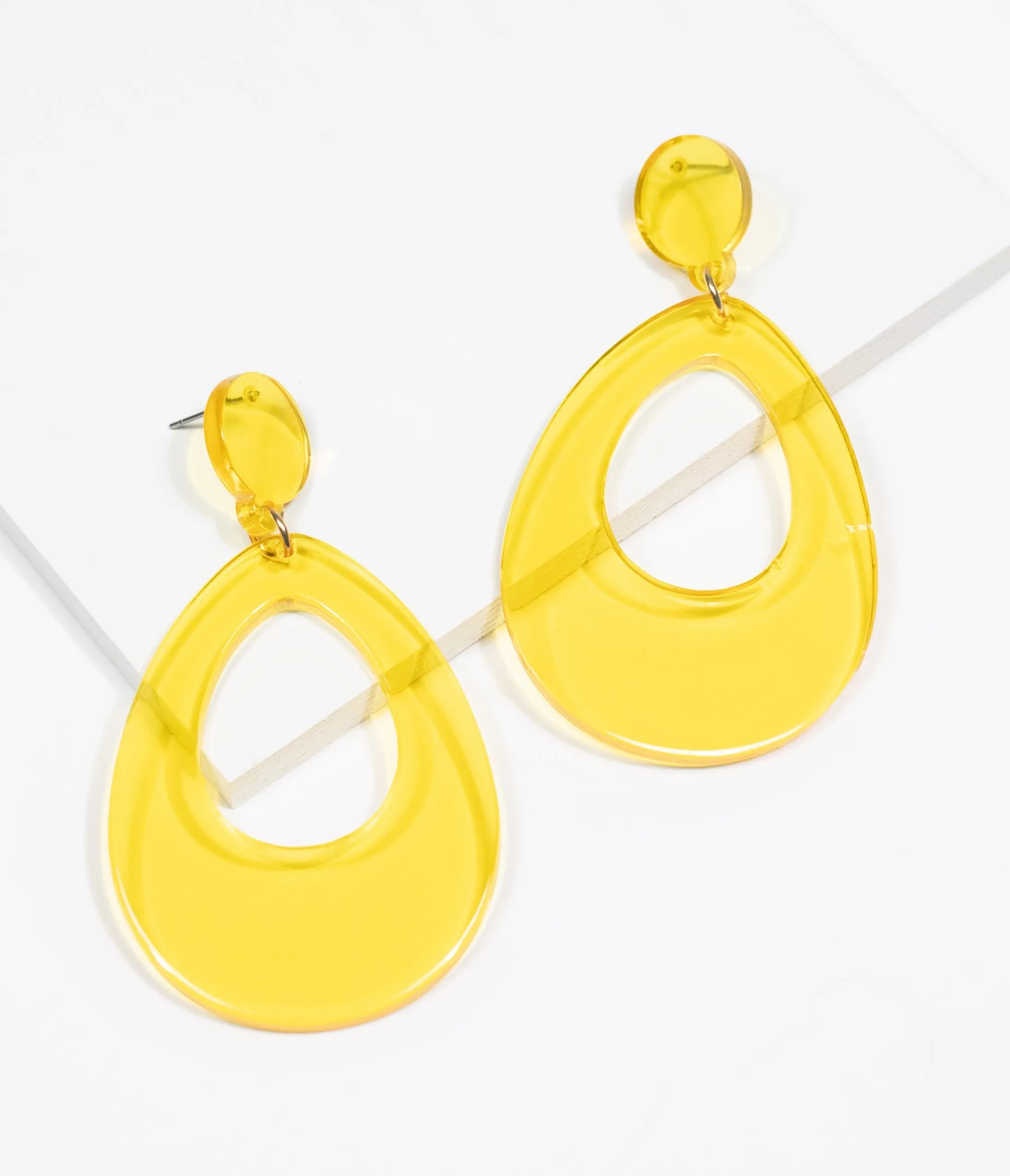 Yellow Teardrop Clear Resin Drop Earrings